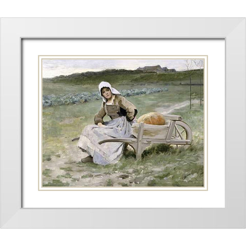 Brittany Farm Girl White Modern Wood Framed Art Print with Double Matting by Pearce, Charles Sprague