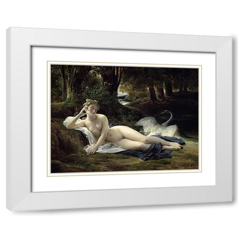 Leda White Modern Wood Framed Art Print with Double Matting by Picot, Francois Eduard