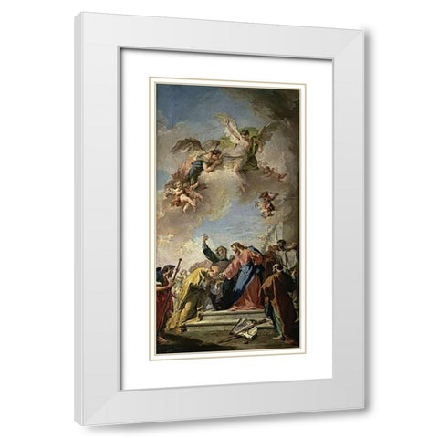 Museumist Giving the Keys of Paradise to St. Peter White Modern Wood Framed Art Print with Double Matting by Pittoni, Giovanni Battista