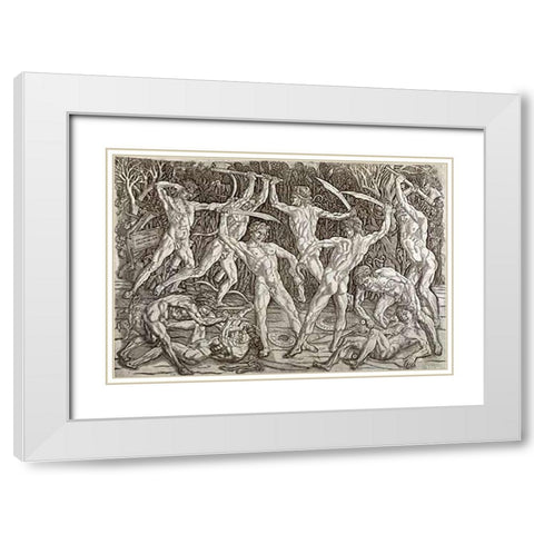 Battle of Ten Naked Men White Modern Wood Framed Art Print with Double Matting by Del Pollaiolo, Antonio