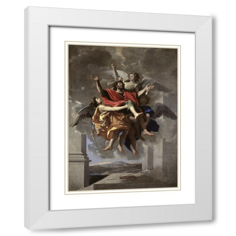 Ecstasy of St. Paul White Modern Wood Framed Art Print with Double Matting by Poussin, Nicolas