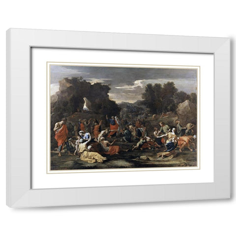 Manna from Heaven White Modern Wood Framed Art Print with Double Matting by Poussin, Nicolas