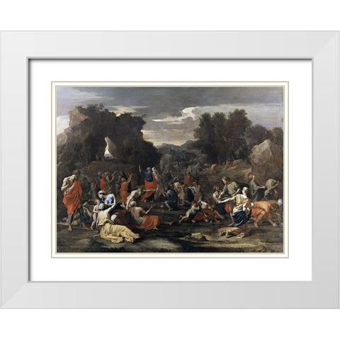 Manna from Heaven White Modern Wood Framed Art Print with Double Matting by Poussin, Nicolas