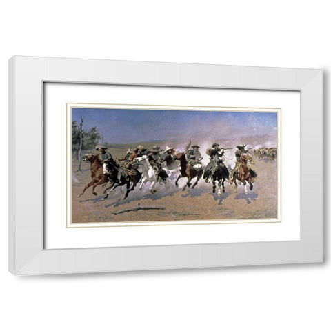 A Dash For The Timber White Modern Wood Framed Art Print with Double Matting by Remington, Frederic
