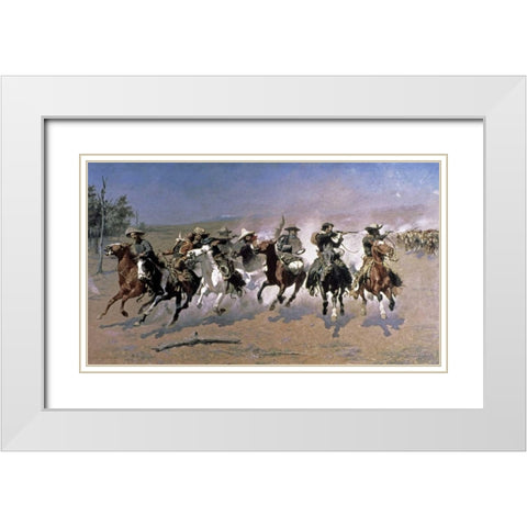 A Dash For The Timber White Modern Wood Framed Art Print with Double Matting by Remington, Frederic