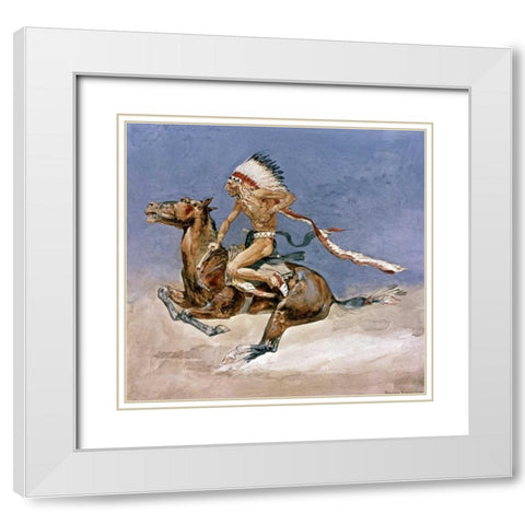 Pony War Dance White Modern Wood Framed Art Print with Double Matting by Remington, Frederic