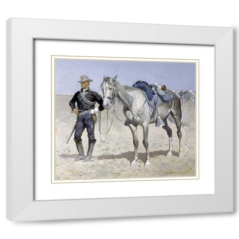Trooper of the Plains White Modern Wood Framed Art Print with Double Matting by Remington, Frederic