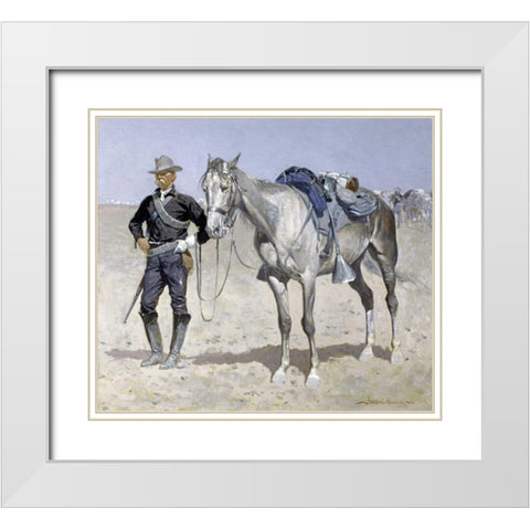 Trooper of the Plains White Modern Wood Framed Art Print with Double Matting by Remington, Frederic