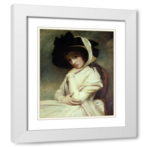 Lady Hamilton in a Straw Hat White Modern Wood Framed Art Print with Double Matting by Romney, George