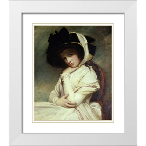 Lady Hamilton in a Straw Hat White Modern Wood Framed Art Print with Double Matting by Romney, George