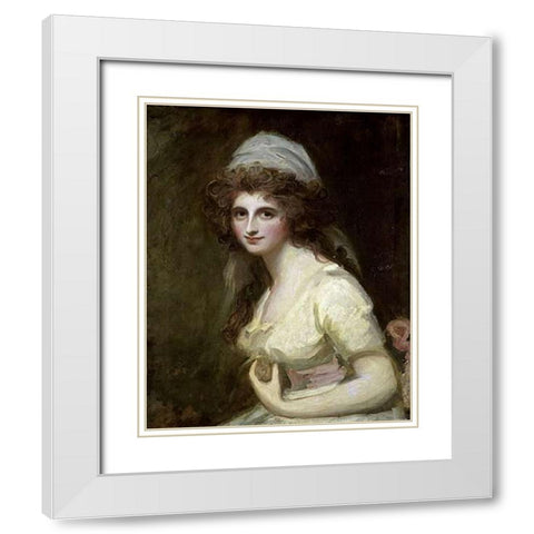 Lady Hamilton in a White Turban White Modern Wood Framed Art Print with Double Matting by Romney, George