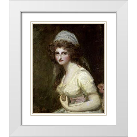 Lady Hamilton in a White Turban White Modern Wood Framed Art Print with Double Matting by Romney, George
