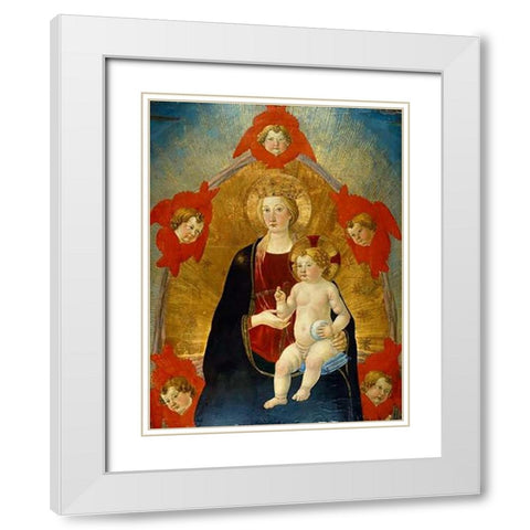 Madonna and Child with Cherubim White Modern Wood Framed Art Print with Double Matting by Rosselli, Cosimo