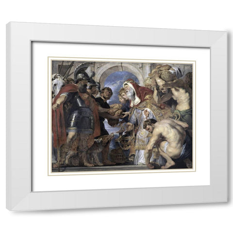 Abraham and Melchizedek White Modern Wood Framed Art Print with Double Matting by Rubens, Peter Paul