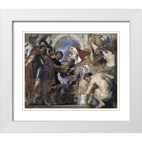 Abraham and Melchizedek White Modern Wood Framed Art Print with Double Matting by Rubens, Peter Paul