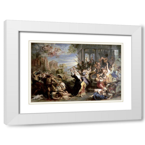Slaughter of the Innocents White Modern Wood Framed Art Print with Double Matting by Rubens, Peter Paul
