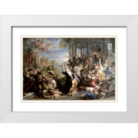 Slaughter of the Innocents White Modern Wood Framed Art Print with Double Matting by Rubens, Peter Paul