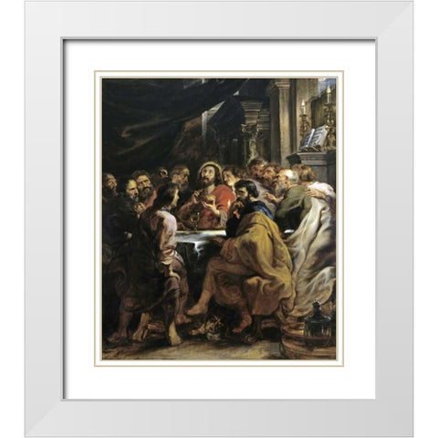 The Last Supper White Modern Wood Framed Art Print with Double Matting by Rubens, Peter Paul