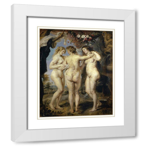 The Three Graces White Modern Wood Framed Art Print with Double Matting by Rubens, Peter Paul