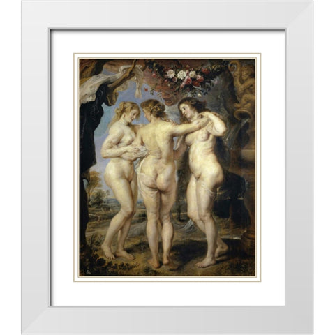 The Three Graces White Modern Wood Framed Art Print with Double Matting by Rubens, Peter Paul