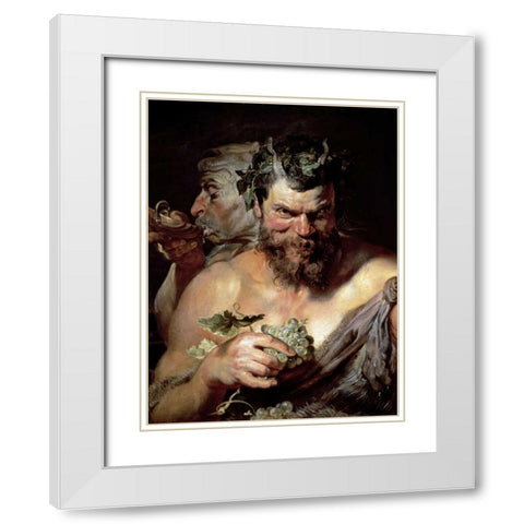 The Two Satyrs White Modern Wood Framed Art Print with Double Matting by Rubens, Peter Paul