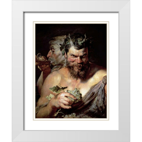 The Two Satyrs White Modern Wood Framed Art Print with Double Matting by Rubens, Peter Paul