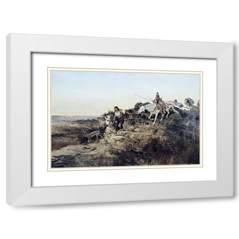 Return from Hunt White Modern Wood Framed Art Print with Double Matting by Russell, Charles