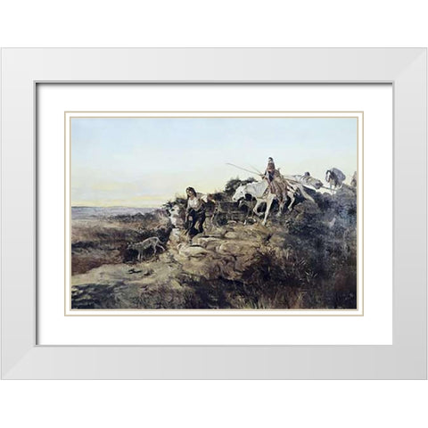 Return from Hunt White Modern Wood Framed Art Print with Double Matting by Russell, Charles