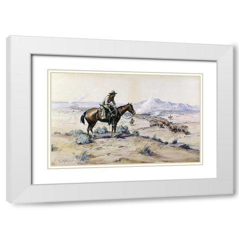 The Trail Boss White Modern Wood Framed Art Print with Double Matting by Russell, Charles M.