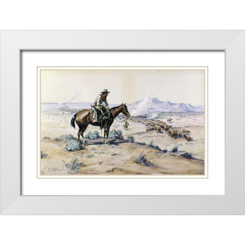 The Trail Boss White Modern Wood Framed Art Print with Double Matting by Russell, Charles M.