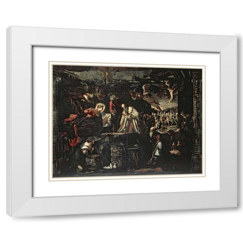Adoration of the Magi White Modern Wood Framed Art Print with Double Matting by Tintoretto, Jacopo