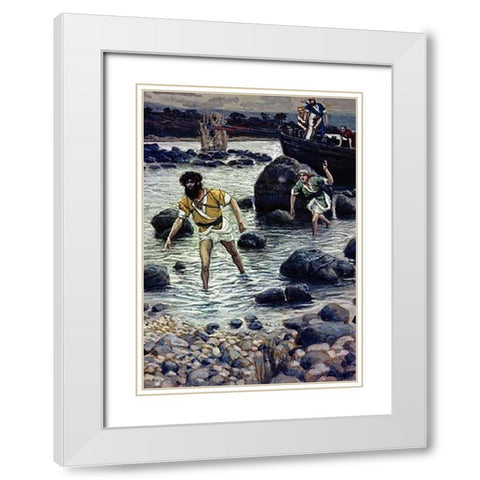 The Calling of James and John White Modern Wood Framed Art Print with Double Matting by Tissot, James