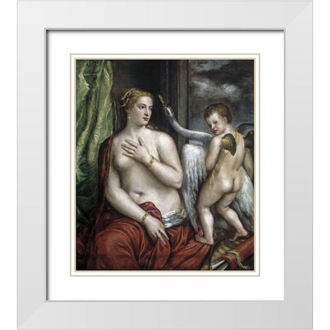 Leda and the Swan White Modern Wood Framed Art Print with Double Matting by Titian
