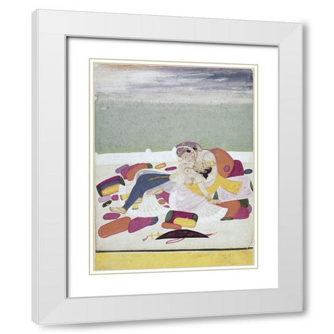 A Kiss At The Court White Modern Wood Framed Art Print with Double Matting by Unknown
