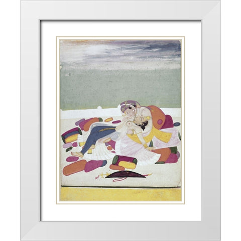 A Kiss At The Court White Modern Wood Framed Art Print with Double Matting by Unknown