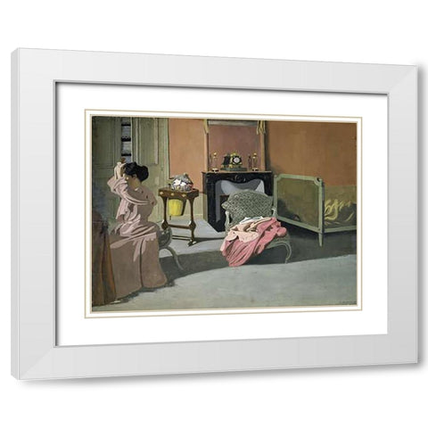 Lady Doing Her Hair White Modern Wood Framed Art Print with Double Matting by Vallotton, Felix