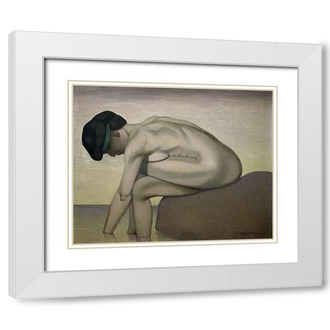 The Bather White Modern Wood Framed Art Print with Double Matting by Vallotton, Felix