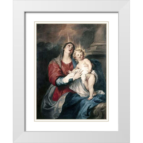 Virgin and Child White Modern Wood Framed Art Print with Double Matting by Van Dyck, Anthony