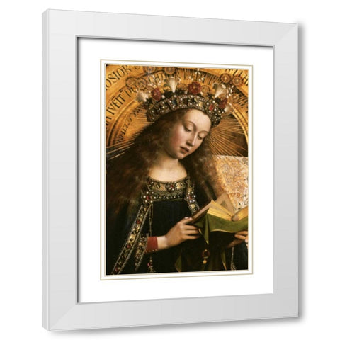 The Virgin: Ghent Altarpiece White Modern Wood Framed Art Print with Double Matting by Van Eyck, Jan