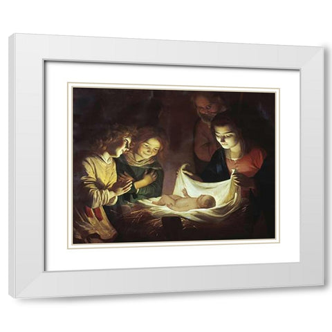 The Adoration White Modern Wood Framed Art Print with Double Matting by Van Honthorst, Gerrit