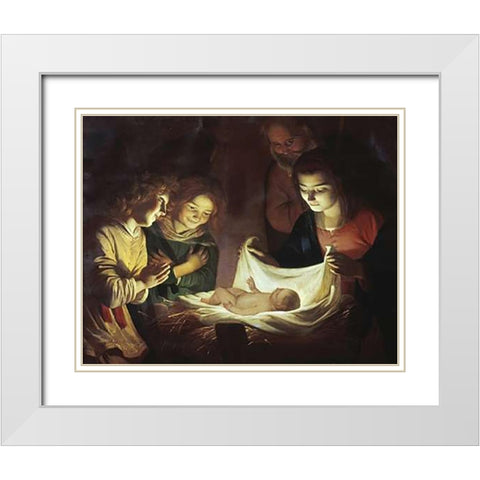 The Adoration White Modern Wood Framed Art Print with Double Matting by Van Honthorst, Gerrit