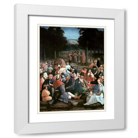 Miracle of the Loaves and the Fishes White Modern Wood Framed Art Print with Double Matting by Van Leyden, Lucas