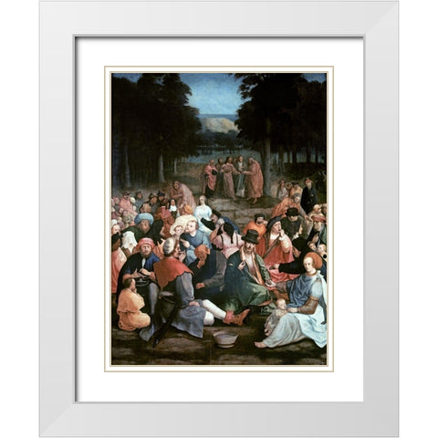 Miracle of the Loaves and the Fishes White Modern Wood Framed Art Print with Double Matting by Van Leyden, Lucas