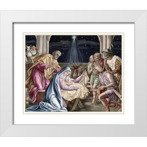 Birth of Our Lord White Modern Wood Framed Art Print with Double Matting by Von Carolsfeld, Julius Schnorr