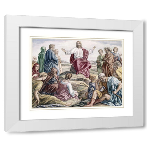 Sermon on the Mount White Modern Wood Framed Art Print with Double Matting by Von Carolsfeld, Julius Schnorr