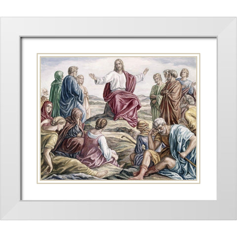 Sermon on the Mount White Modern Wood Framed Art Print with Double Matting by Von Carolsfeld, Julius Schnorr