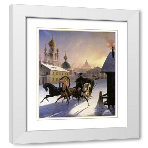 Troika on St. Petersburg Street White Modern Wood Framed Art Print with Double Matting by Von Hampein, Carl