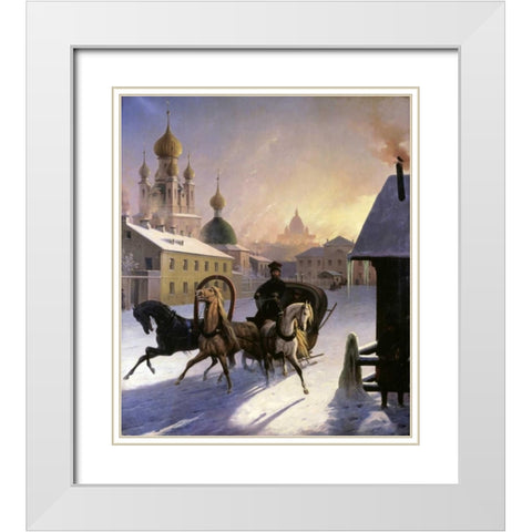 Troika on St. Petersburg Street White Modern Wood Framed Art Print with Double Matting by Von Hampein, Carl