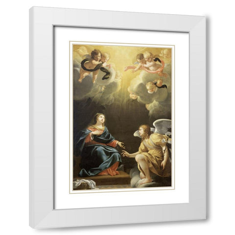 Annunciation White Modern Wood Framed Art Print with Double Matting by Vouet, Simon