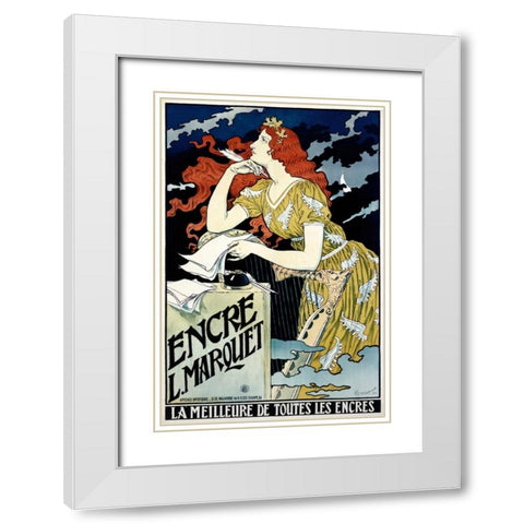 Encre L Marquet White Modern Wood Framed Art Print with Double Matting by Grasset, Eugene